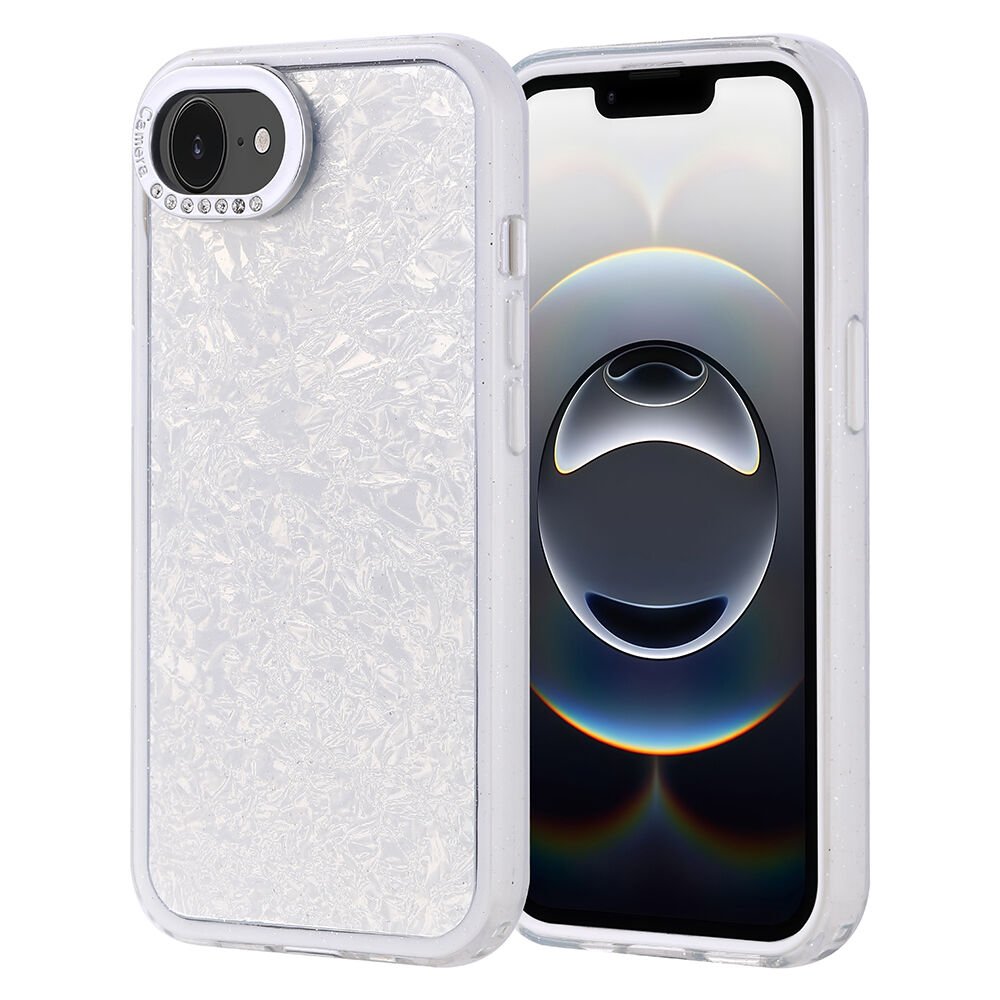 iPhone 16E Kılıf Taşlı Tasarımlı Kapi Kapak Gümüş