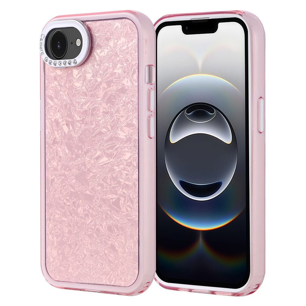 iPhone 16E Kılıf Taşlı Tasarımlı Kapi Kapak Pembe