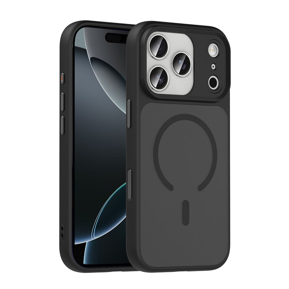 iPhone 17 Pro Max Kılıf Mat Arka Yüzey Wireless Şarj Özellikli Flet M-safe Kapak Siyah