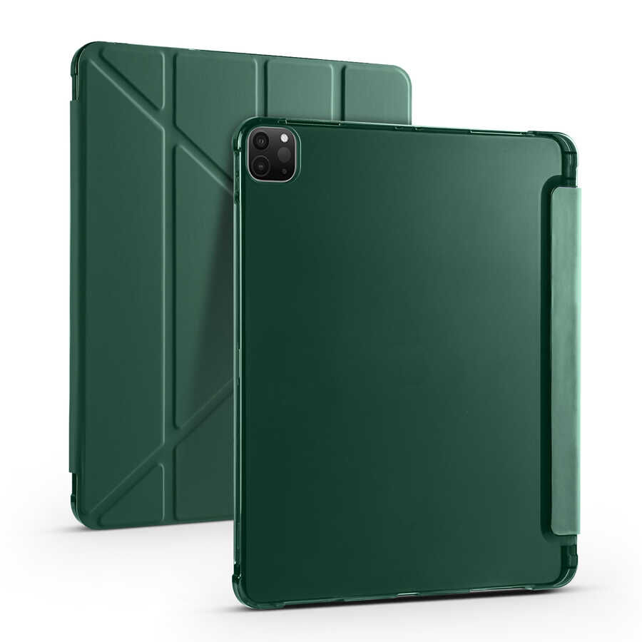 iPad Pro 12.9 2021 (5.Nesil) Kılıf Tri Folding Kalem Bölmeli Standlı Kılıf