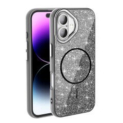 iPhone 16 Plus Kılıf Magsafe Şarj Özellikli Parlayan Simli Okso Kapak