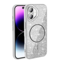 iPhone 16 Plus Kılıf Magsafe Şarj Özellikli Parlayan Simli Okso Kapak