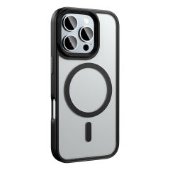 iPhone 16 Pro Max Kılıf Mat Arka Yüzey Wireless Şarj Özellikli Flet Magsafe Kapak Siyah