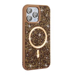 iPhone 15 Pro Kılıf Pırlanta Tasarımlı Kablosuz Şarj Özellikli Mozaik Silikon Kapak