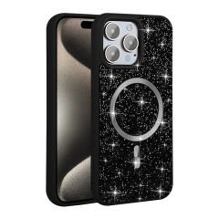 iPhone 15 Pro Kılıf Pırlanta Tasarımlı Kablosuz Şarj Özellikli Mozaik Silikon Kapak