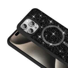 iPhone 15 Pro Kılıf Pırlanta Tasarımlı Kablosuz Şarj Özellikli Mozaik Silikon Kapak