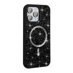 iPhone 15 Pro Kılıf Pırlanta Tasarımlı Kablosuz Şarj Özellikli Mozaik Silikon Kapak
