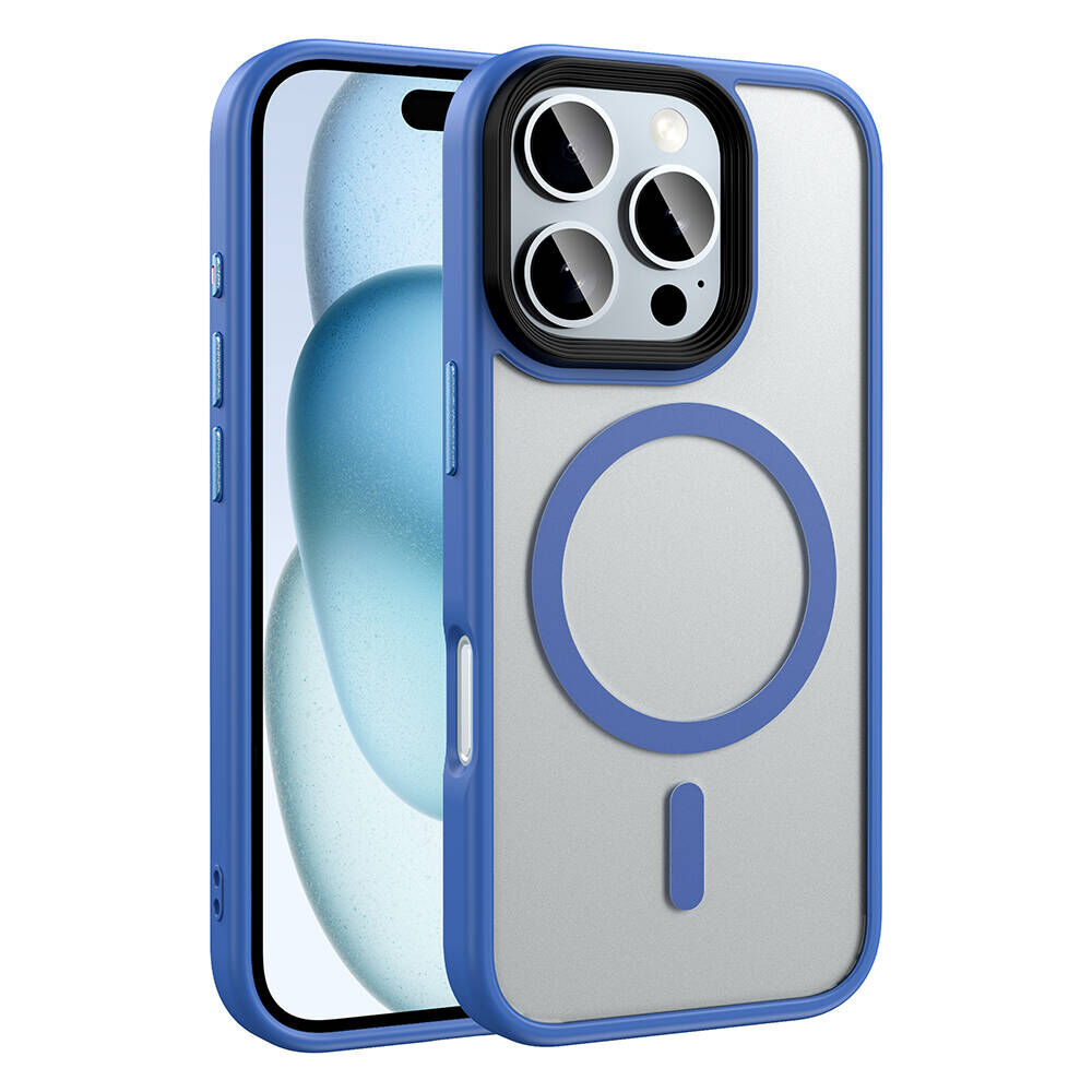 iPhone 16 Pro Max Kılıf Mat Arka Yüzey Wireless Şarj Özellikli Flet Magsafe Kapak Mavi