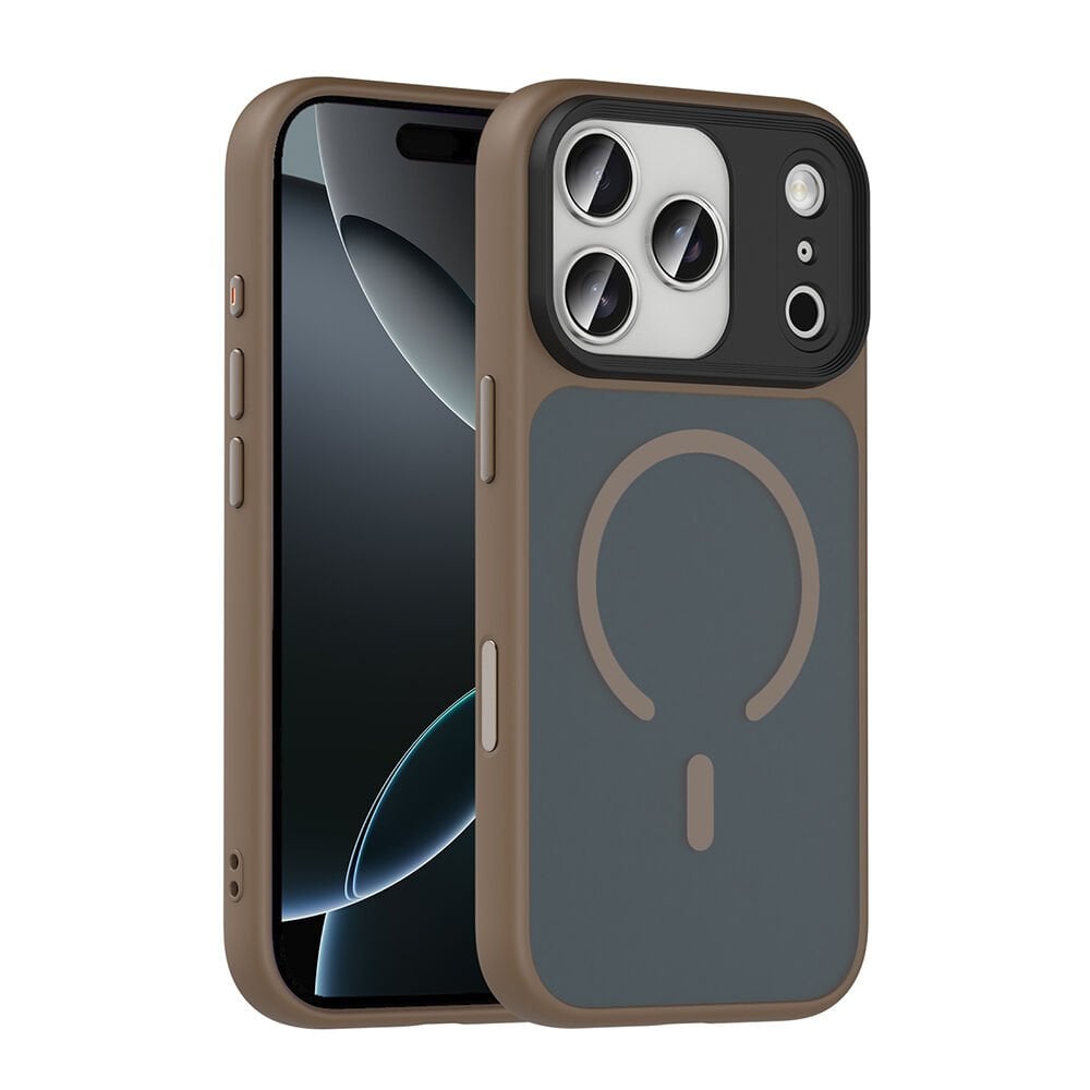 iPhone 17 Pro Max Kılıf Mat Arka Yüzey Wireless Şarj Özellikli Flet M-safe Kapak Desert Titanyum