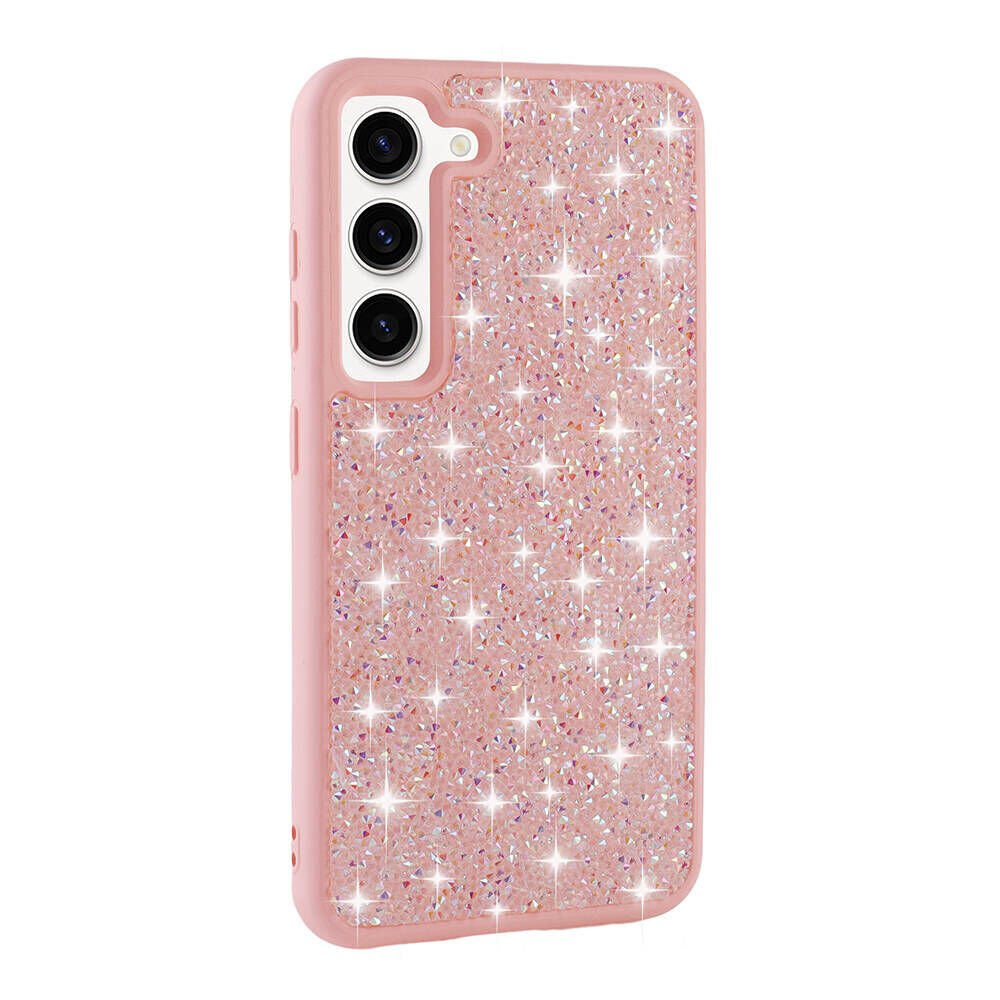 Samsung Galaxy S23 Kılıf Parlak Taşlı Tasarım Pırlanta Kapak Pembe