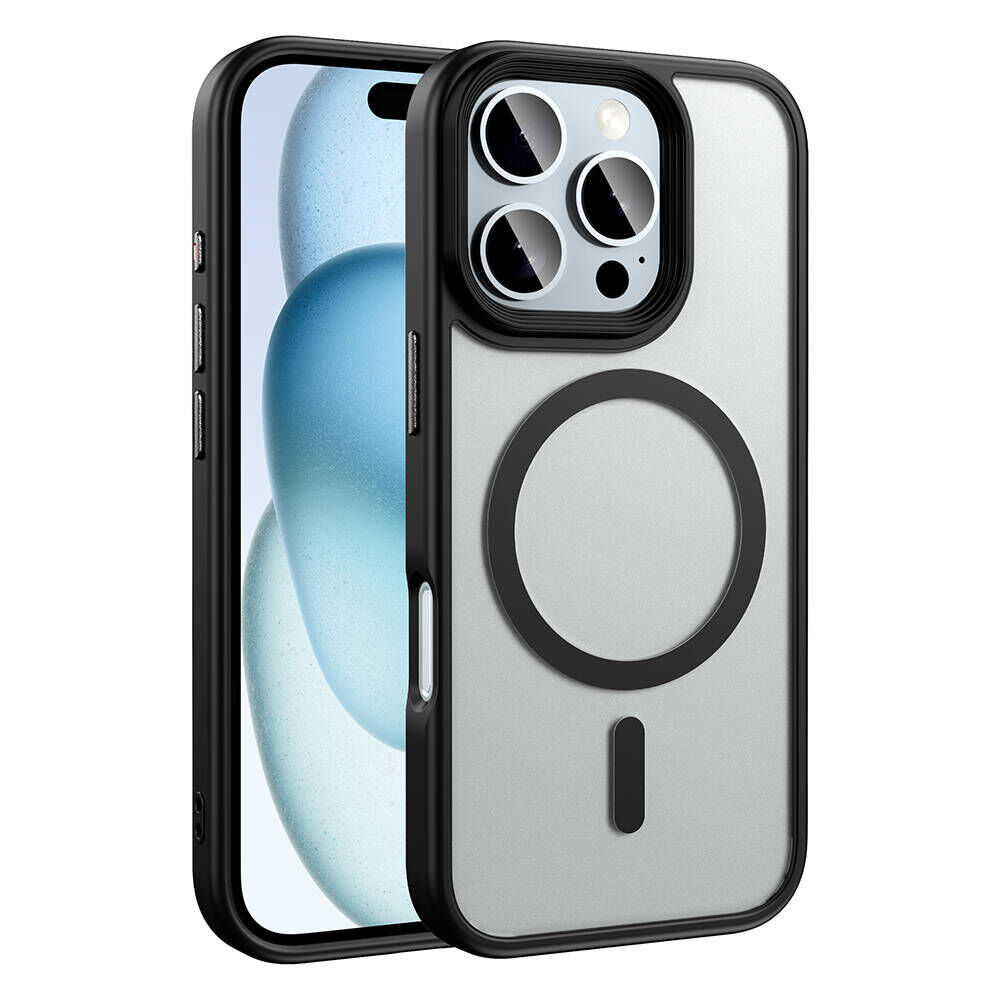 iPhone 16 Pro Max Kılıf Mat Arka Yüzey Wireless Şarj Özellikli Flet Magsafe Kapak Siyah