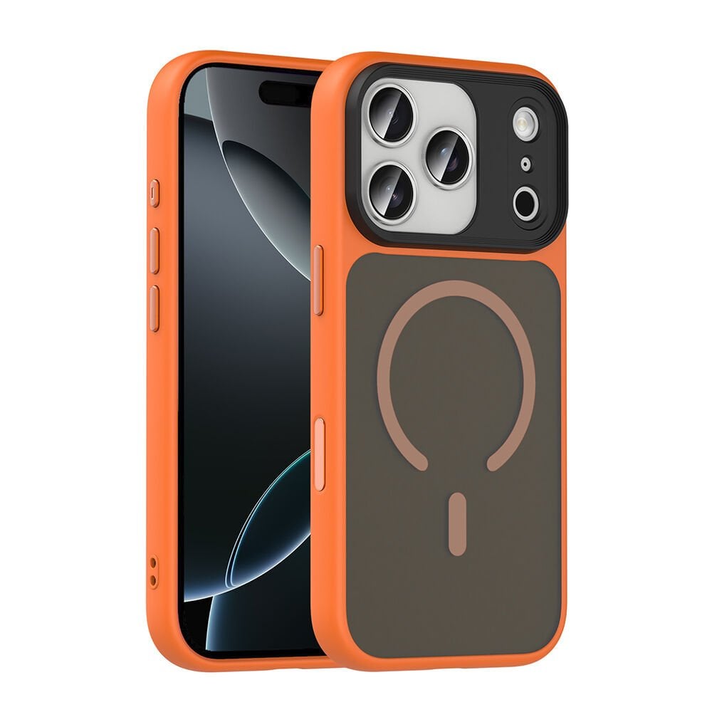 iPhone 17 Pro Max Kılıf Mat Arka Yüzey Wireless Şarj Özellikli Flet M-safe Kapak Turuncu