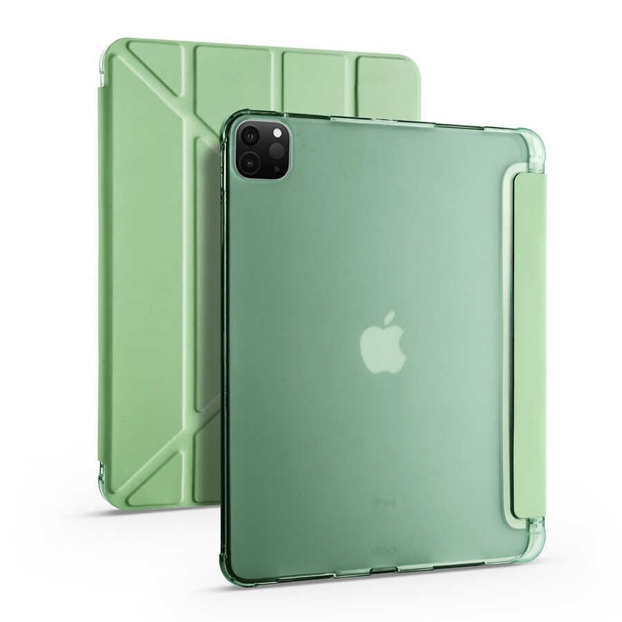 iPad Pro 12.9 2021 (5.Nesil) Kılıf Tri Folding Kalem Bölmeli Standlı Kılıf Açık Yeşil