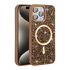 iPhone 15 Pro Max Kılıf Pırlanta Tasarımlı Kablosuz Şarj Özellikli Mozaik Silikon Kapak
