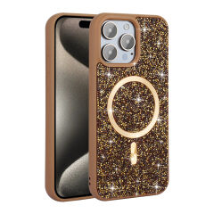 iPhone 15 Pro Max Kılıf Pırlanta Tasarımlı Kablosuz Şarj Özellikli Mozaik Silikon Kapak