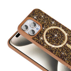 iPhone 15 Pro Max Kılıf Pırlanta Tasarımlı Kablosuz Şarj Özellikli Mozaik Silikon Kapak