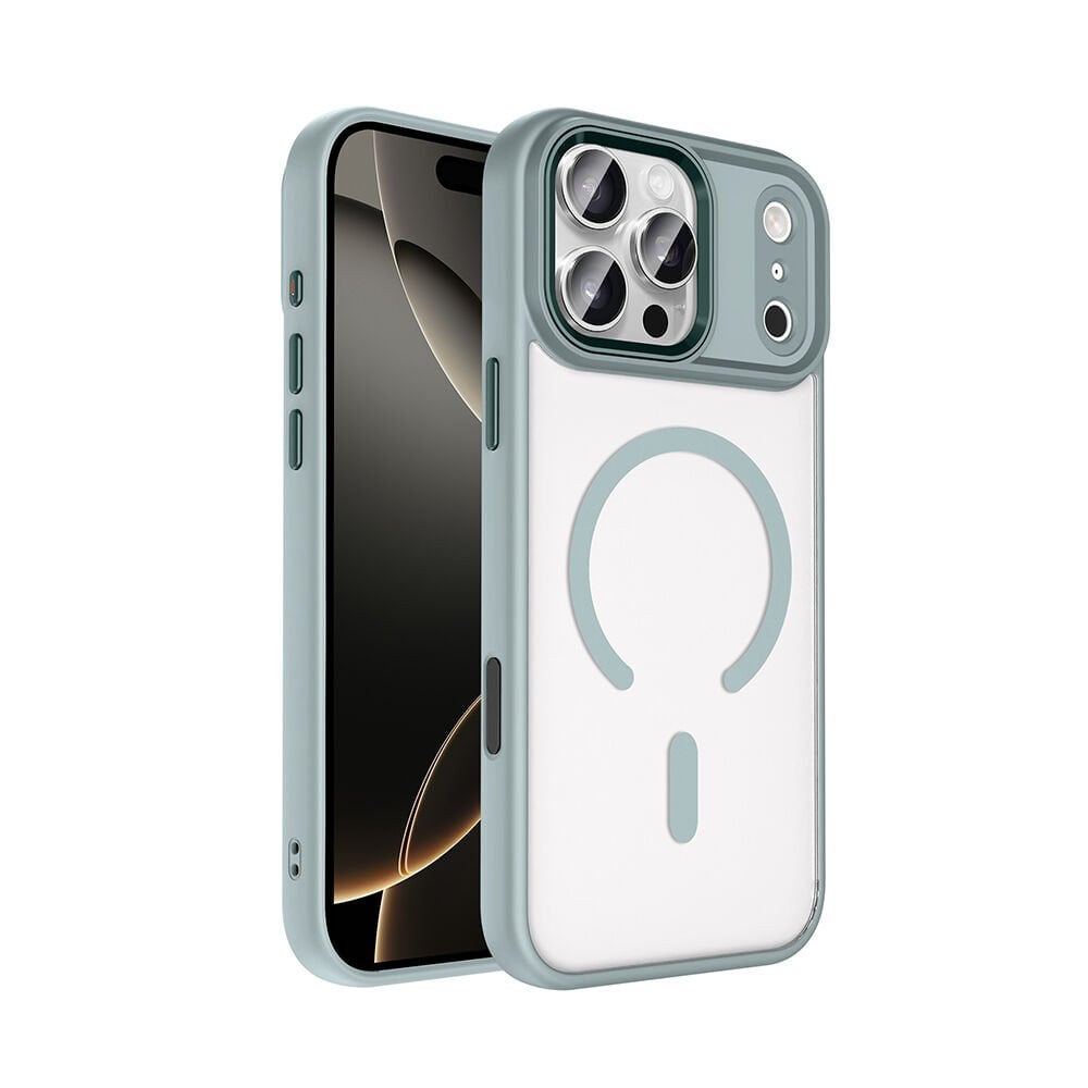 iPhone 17 Pro Max Kılıf Wireless Şarj Özellikli Krom M-safe Silikon Kapak Gri