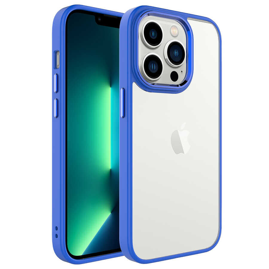 iPhone 14 Pro Kılıf Renkli Silikon Kenarlı Krom Kapak Lacivert