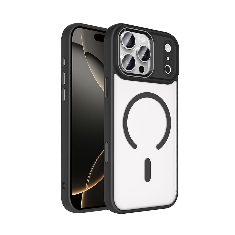 iPhone 17 Pro Max Kılıf Wireless Şarj Özellikli Krom M-safe Silikon Kapak Siyah