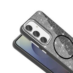 Samsung Galaxy S23 FE Kılıf Magsafe Şarj Özellikli Parlayan Simli Okso Kapak