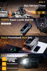 4 in 1 Şarjlı Akü Takviye Cihazı | 16.000 mAh | Akım Koruma | Güçlü Seri | Lastik Şişirme, LED Fener