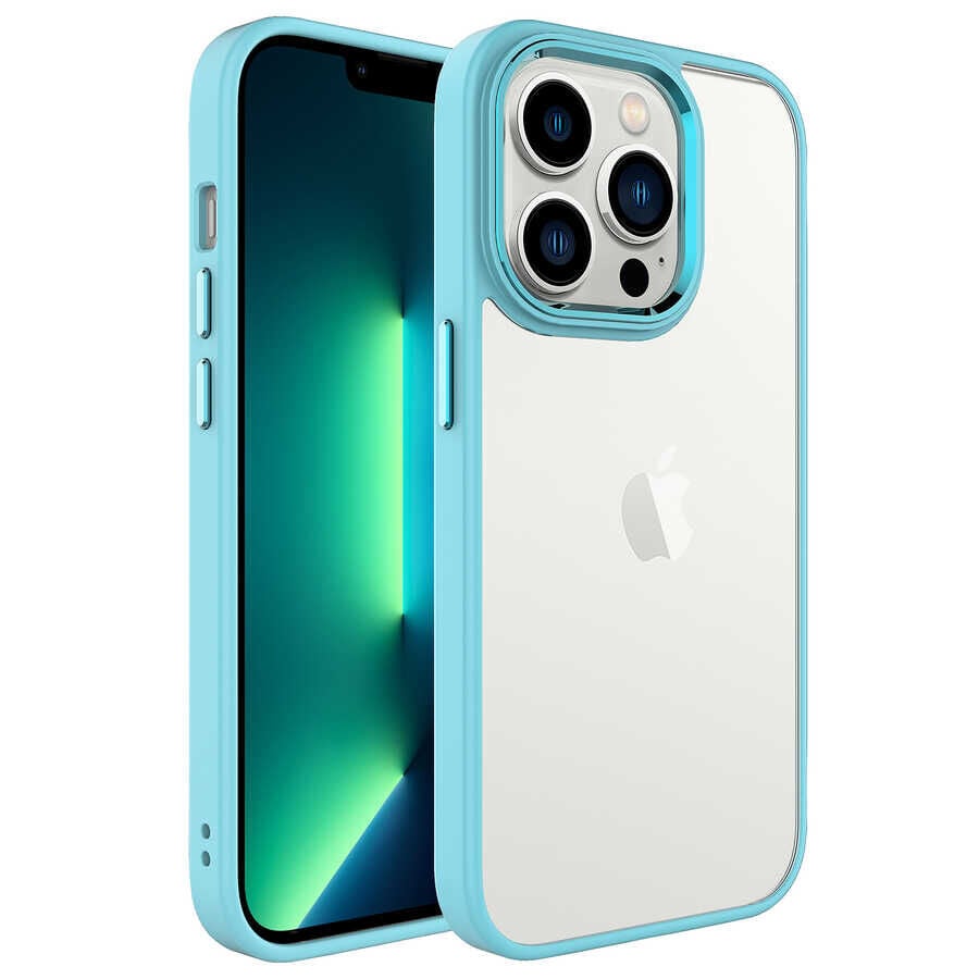 iPhone 14 Pro Kılıf Renkli Silikon Kenarlı Krom Kapak Yeşil