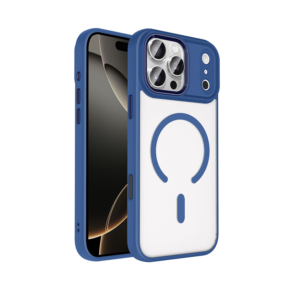 iPhone 17 Pro Max Kılıf Wireless Şarj Özellikli Krom M-safe Silikon Kapak Lacivert