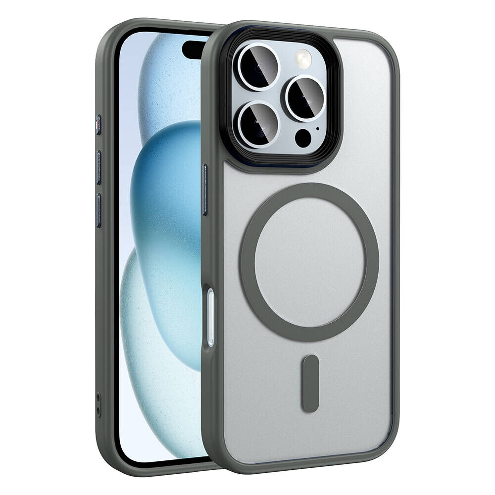 iPhone 16 Pro Max Kılıf Mat Arka Yüzey Wireless Şarj Özellikli Flet Magsafe Kapak Titanyum-Gri