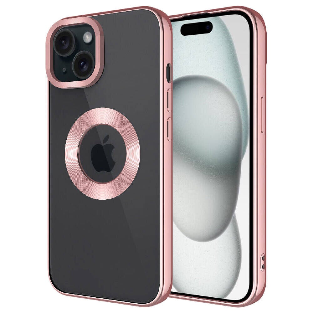 iPhone 15 Kılıf Kamera Korumalı Logo Gösteren Omega Kapak Rose Gold