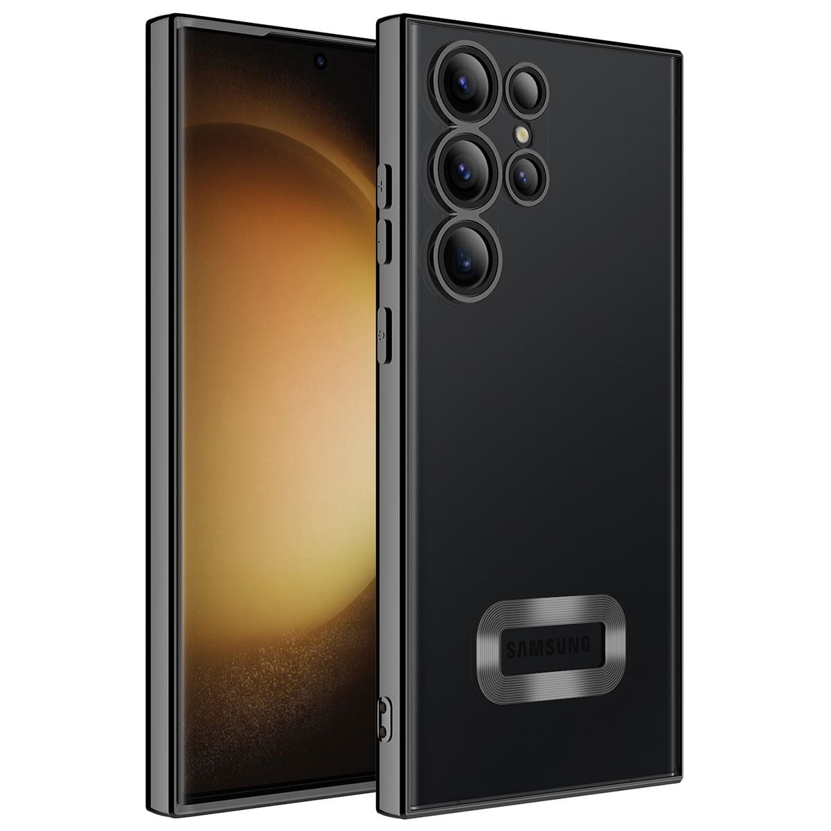 Samsung Galaxy S23 Ultra Kılıf Kamera Korumalı Logo Gösteren Omega Kapak Siyah