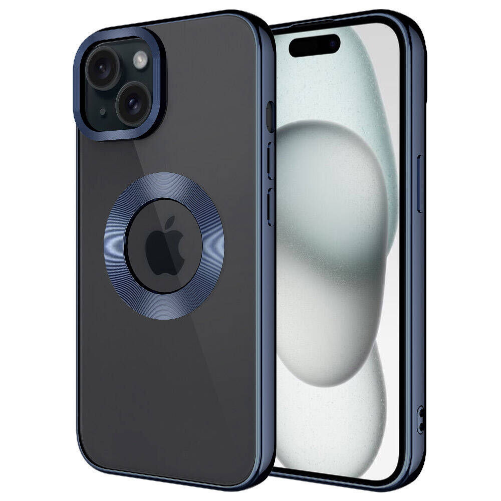 iPhone 15 Kılıf Kamera Korumalı Logo Gösteren Omega Kapak Lacivert