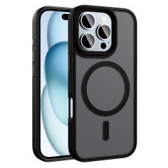 iPhone 16 Pro Kılıf Mat Arka Yüzey Wireless Şarj Özellikli Flet Magsafe Kapak Siyah