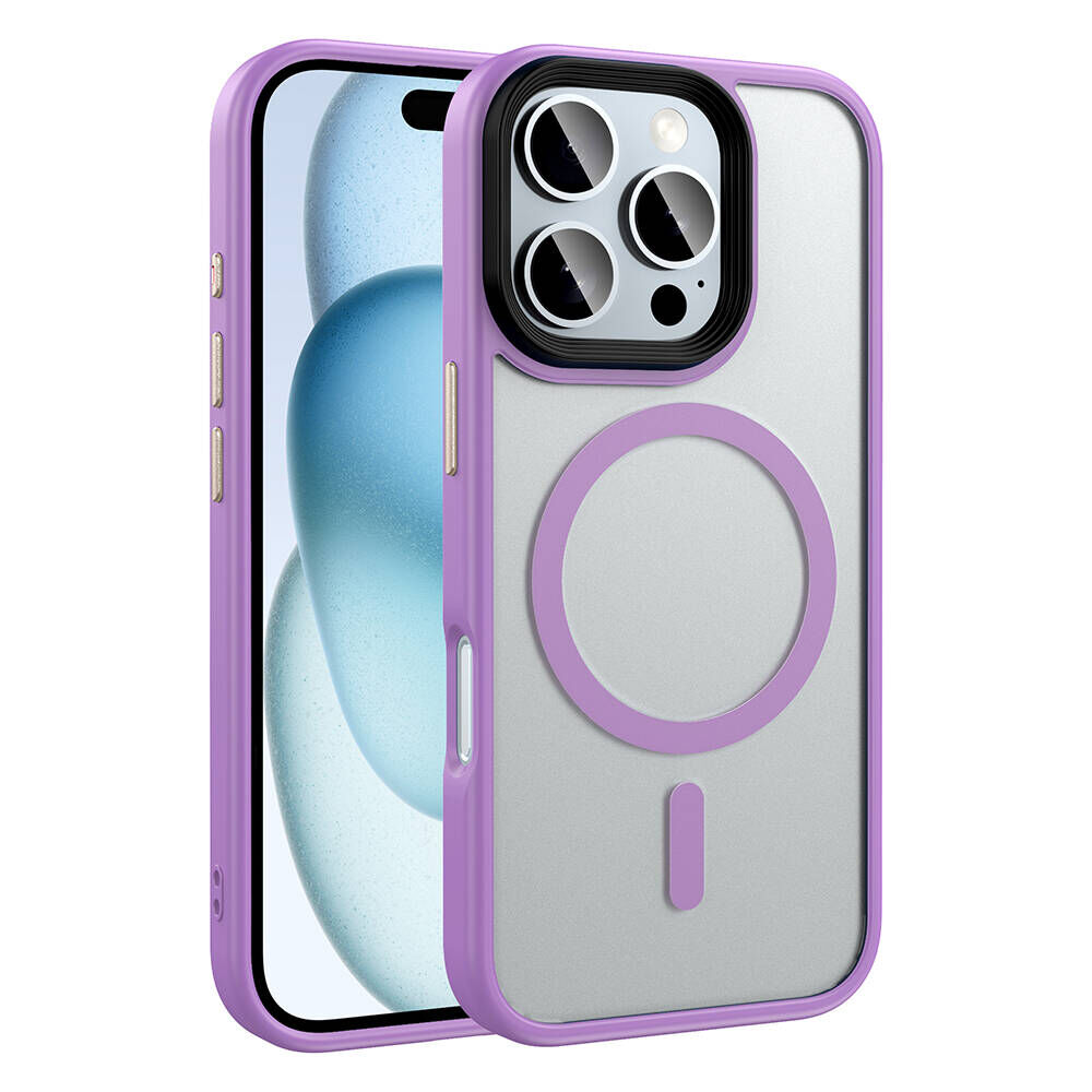 iPhone 16 Pro Kılıf Mat Arka Yüzey Wireless Şarj Özellikli Flet Magsafe Kapak Pembe