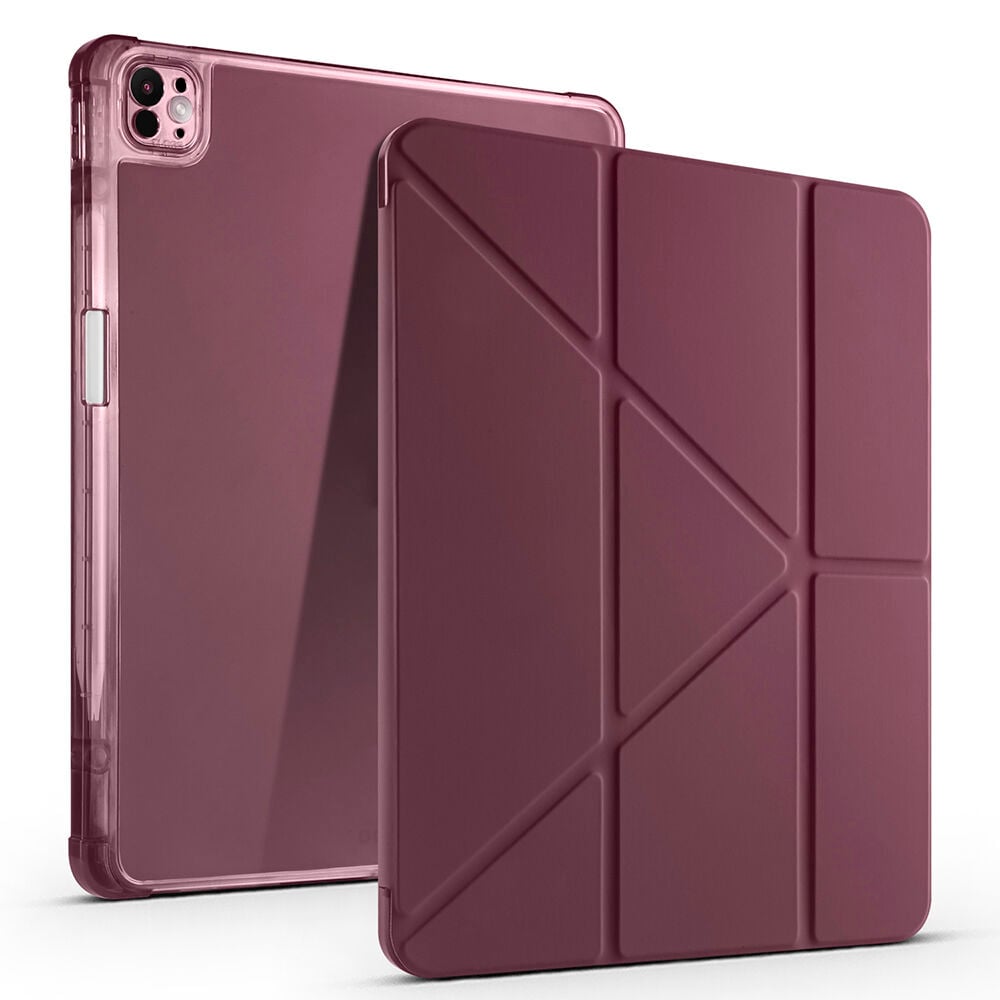 iPad Air 13 2025 M3 Kılıf Tri Folding Kalem Bölmeli Standlı Kılıf Mürdüm