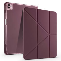iPad Air 13 2025 M3 Kılıf Tri Folding Kalem Bölmeli Standlı Kılıf Mürdüm