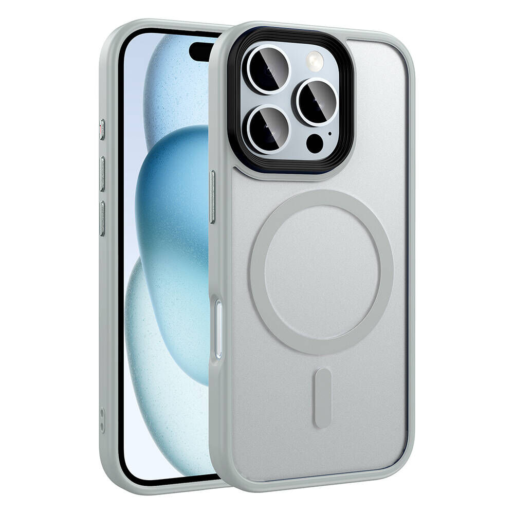 iPhone 16 Pro Kılıf Mat Arka Yüzey Wireless Şarj Özellikli Flet Magsafe Kapak Gümüş