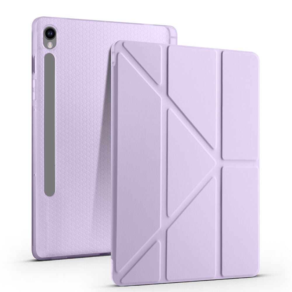Samsung Galaxy Tab S9 FE Kılıf Tri Folding Kalem Bölmeli Standlı Kılıf Lila