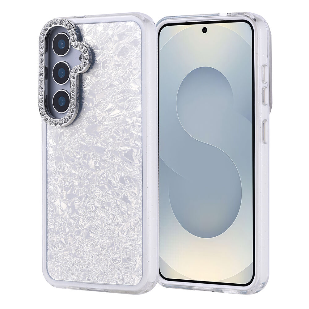 Samsung Galaxy S25 Kılıf Taşlı Tasarımlı Kapi Kapak Gümüş