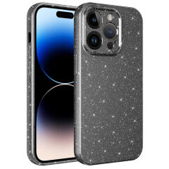 iPhone 14 Pro Max Kılıf Kamera Korumalı Simli Lüks Koton Kapak Gri