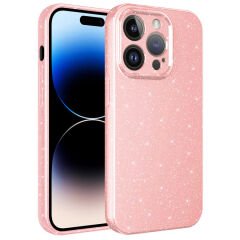 iPhone 14 Pro Max Kılıf Kamera Korumalı Simli Lüks Koton Kapak
