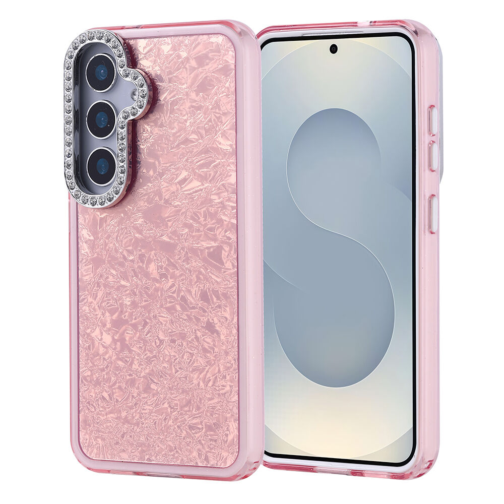 Samsung Galaxy S25 Kılıf Taşlı Tasarımlı Kapi Kapak Pembe