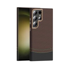 Samsung Galaxy S24 Ultra Kılıf Kablosuz  Şarj Özellikli Karbon Fiber Görünümlü Gros Kapak