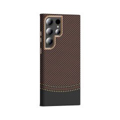Samsung Galaxy S24 Ultra Kılıf Kablosuz  Şarj Özellikli Karbon Fiber Görünümlü Gros Kapak