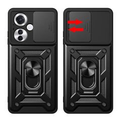 Oppo Reno 11F 5G Kılıf Magnetik Standlı Kamera Korumalı Sürgülü Vega Kapak Siyah