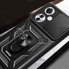 Oppo Reno 11F 5G Kılıf Magnetik Standlı Kamera Korumalı Sürgülü Vega Kapak Siyah