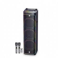 2272 Dijital LED Göstergeli Çift Kablosuz Mikrofonlu RGB TWS Üçlü 12 inç Stereo Bass Kablosuz Karaoke Hoparlör