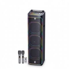 2272 Dijital LED Göstergeli Çift Kablosuz Mikrofonlu RGB TWS Üçlü 12 inç Stereo Bass Kablosuz Karaoke Hoparlör