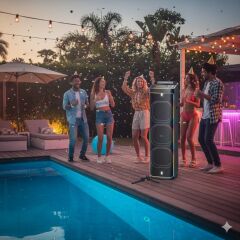 2272 Dijital LED Göstergeli Çift Kablosuz Mikrofonlu RGB TWS Üçlü 12 inç Stereo Bass Kablosuz Karaoke Hoparlör