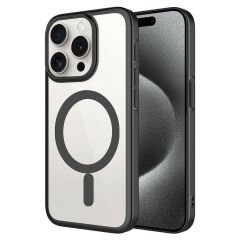 iPhone 15 Pro Kılıf Wireless Şarj Özellikli Sert PC Mat Riksos Magsafe Kapak Kılıf Siyah