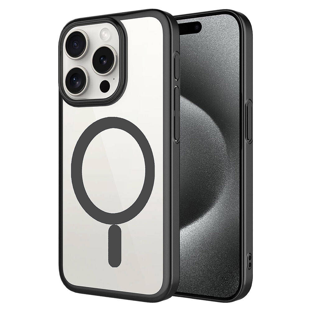 iPhone 15 Pro Max Kılıf Wireless Şarj Özellikli Sert PC Mat Riksos Magsafe Kapak Kılıf Siyah